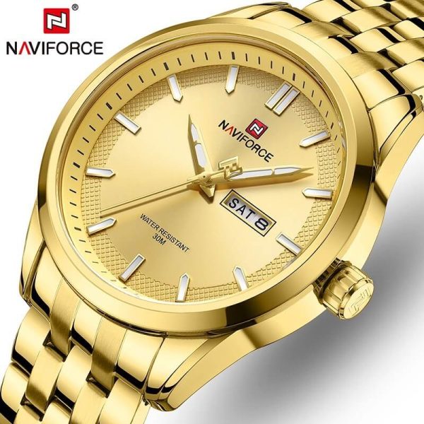 NaviForce NF9203 Men's Casual Day Date Display Stainless Steel Luminous Quartz Watch - Golden