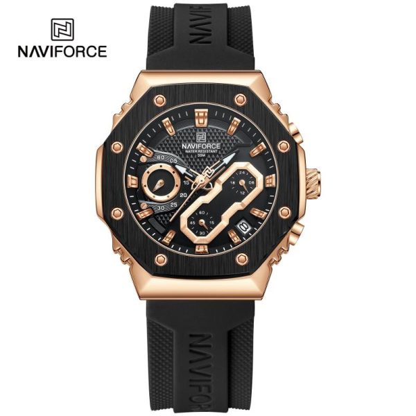 NaviForce NF8035 Women's Fashion Chronograph Date Display Silicone Strap Watch - Rosegold/Black