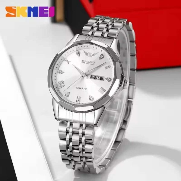 SKMEI 2291 Elegant Fashion Simple Dial Date Week Display Stainless Steel Watch For Men - Silver - Image 2