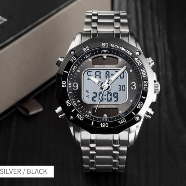 SKMEI 1493 Luxury Men Quartz Dual Time Display Waterproof Stainless Steel Watch - Silver - Image 3