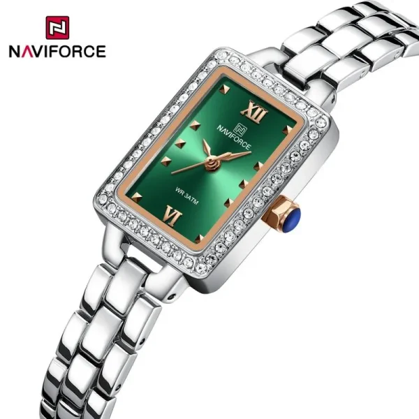 NaviForce NF5043 Women’s Casual Rectangle Dial Diamond Surrounded Stainless Steel Watch - Green/Silver