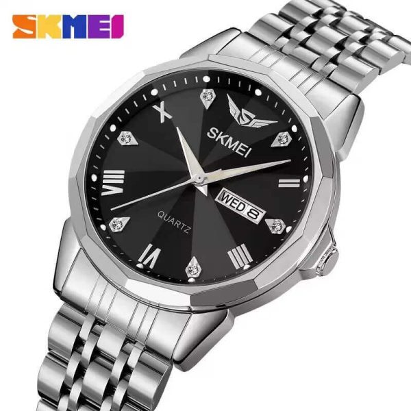 SKMEI 2291 Elegant Fashion Simple Dial Date Week Display Stainless Steel Watch For Men - Black/Silver