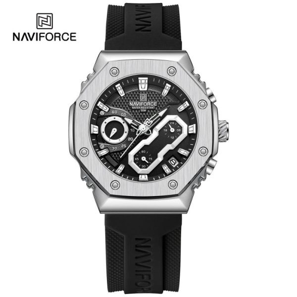 NaviForce NF8035 Women's Fashion Chronograph Date Display Silicone Strap Watch - Silver/Black