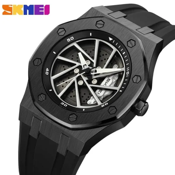 SKMEI 2359 Men's Creative Wheel Rolling Fashion Polygonal Case Silicone Strap Watch - Black