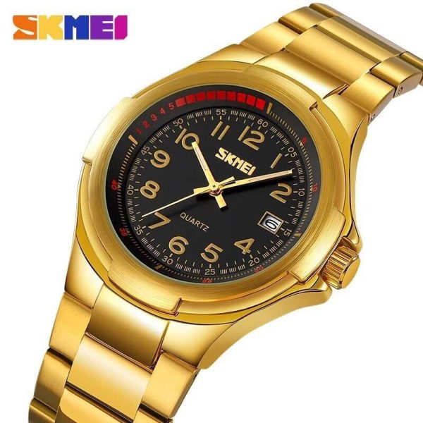 SKMEI 9320 Men's Business Fashion Quartz Date Display Stainless Steel Wristwatch - Black/Golden