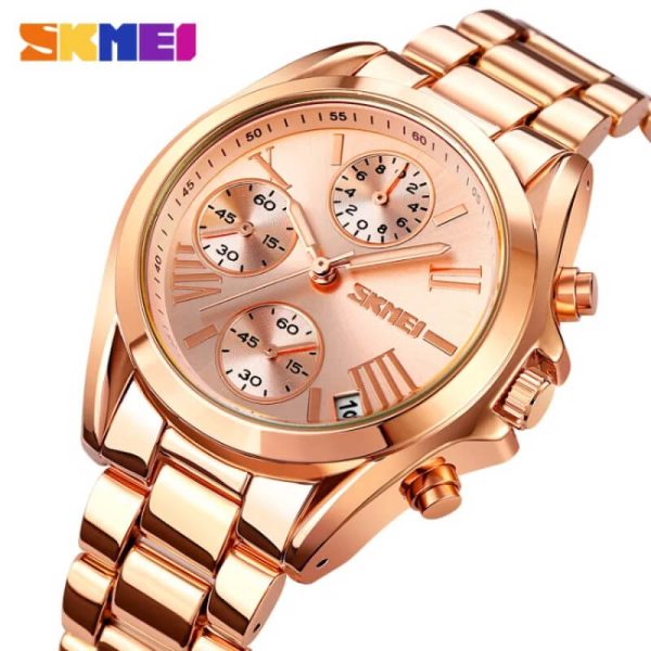 SKMEI 1897 Elegant Fashion Chronograph Countdown Stainless Steel Watch For Female - Rosegold