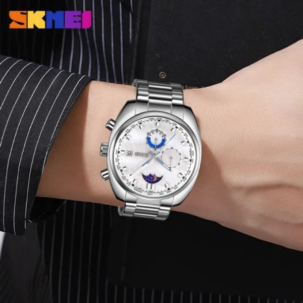 SKMEI 9325 Men's Business Moon Phase Chronograph Luminous Pointer Date Display Stainless Steel Watch - Silver - Image 2