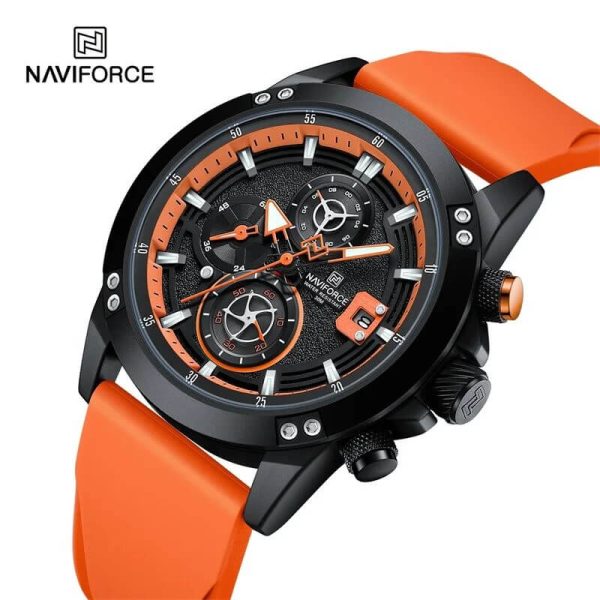 NaviForce NF8033 Fashion Stylish Chronograph Lumnious Date Display Silicon Strap Wristwatch For Men - Orange