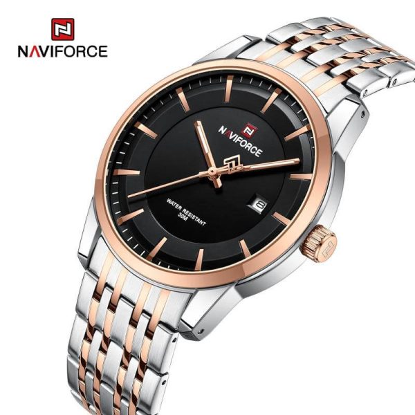 NaviForce NF9228 Business Fashion Quartz Date Display Stainless Steel Watch For Men - Black/Rosegold