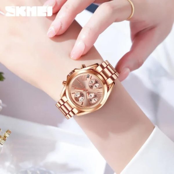 SKMEI 1897 Elegant Fashion Chronograph Countdown Stainless Steel Watch For Female - Rosegold - Image 2