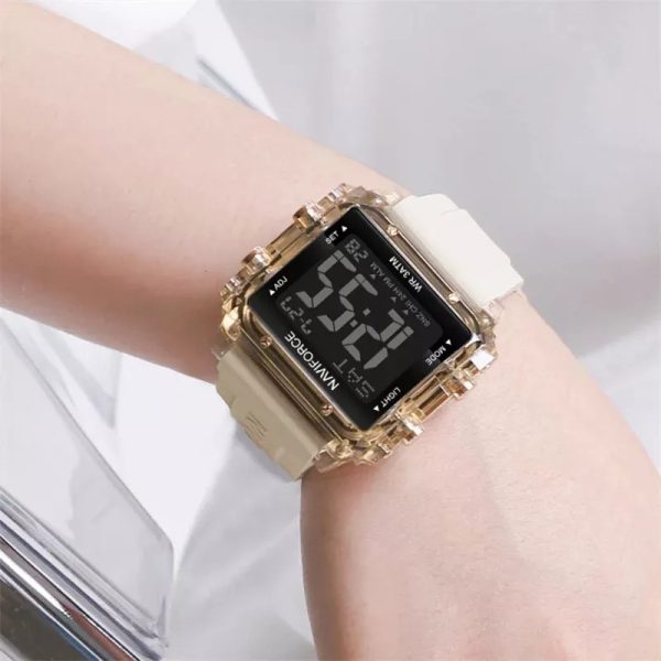 NAviforce NF7101 Square Shape Sports Electronic LCD Outdoor Digital Rubber Strap Unisex Watch - Beige - Image 2