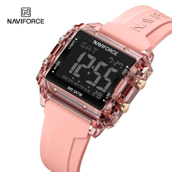 NAviforce NF7101 Square Shape Sports Electronic LCD Outdoor Digital Rubber Strap Unisex Watch - Pink