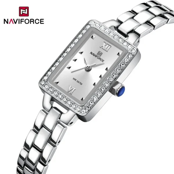 NaviForce NF5043 Women’s Casual Rectangle Dial Diamond Surrounded Stainless Steel Watch - Silver