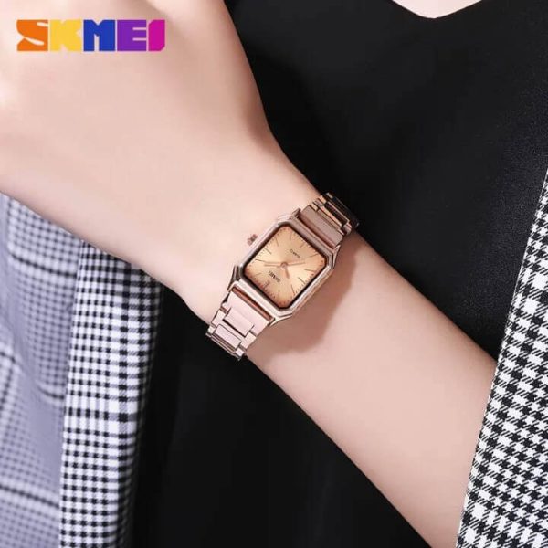 SKMEI 2237 Women's Stylish And Versatile Square Shape Quartz Movement Stainless Steel Watch - Rosegold - Image 2