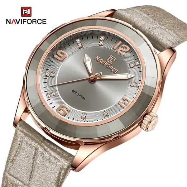 NaviForce NF5040 Women's Elegant Simple Analog Luminous Leather Strap Watch - Beige