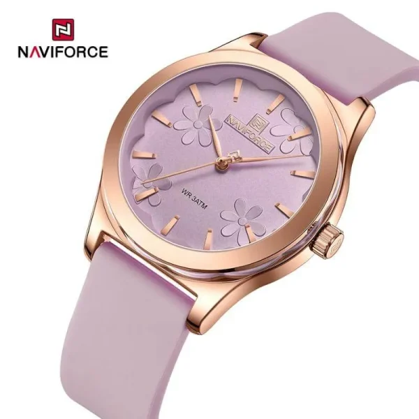 NaviForce NF5051 Women's Elegant Floral Pattern Minimalist Dial Silicon Strap Watch - Purple