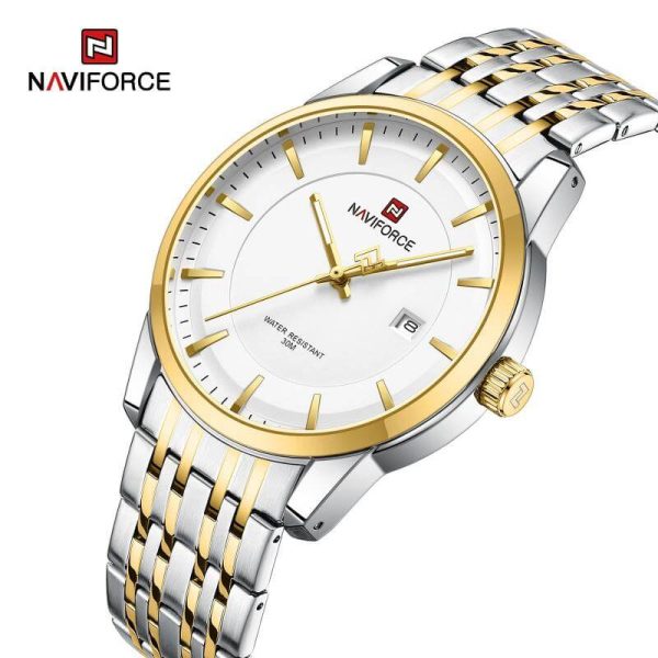 NaviForce NF9228 Business Fashion Quartz Date Display Stainless Steel Watch For Men - White/Golden