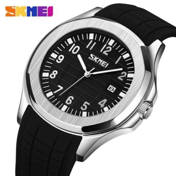 SKMEI 9286 Men's Sports Casual Date Display Quartz Movement Silicone Strap Watch  - Black