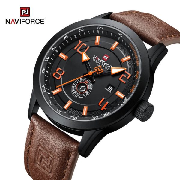 NaviForce NF9229 Classic Business Lumnious Date Day Function Analogue Quartz Wristwatch For Men - Orange/Brown