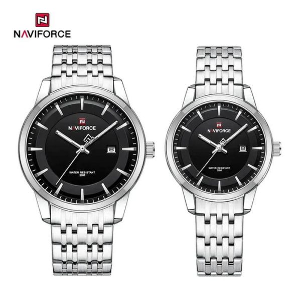 NaviForce NF9228 Business Fashion Quartz Date Display Stainless Steel Watch For Couple - Black/Silver