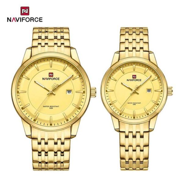 NaviForce NF9228 Business Fashion Quartz Date Display Stainless Steel Watch For Couple - Golden