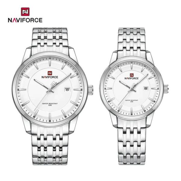 NaviForce NF9228 Business Fashion Quartz Date Display Stainless Steel Watch For Couple - Silver