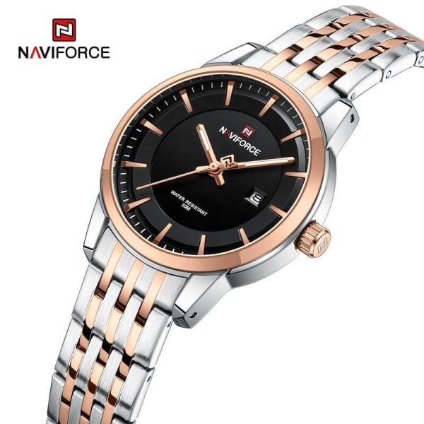 NaviForce NF9228 Business Fashion Quartz Date Display Stainless Steel Watch For Women - Black/Rosegold