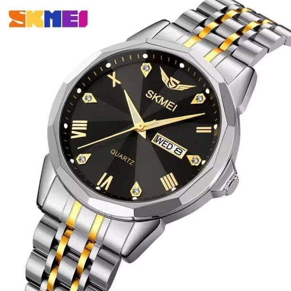 SKMEI 2291 Elegant Fashion Simple Dial Date Week Display Stainless Steel Watch For Men - Black/White