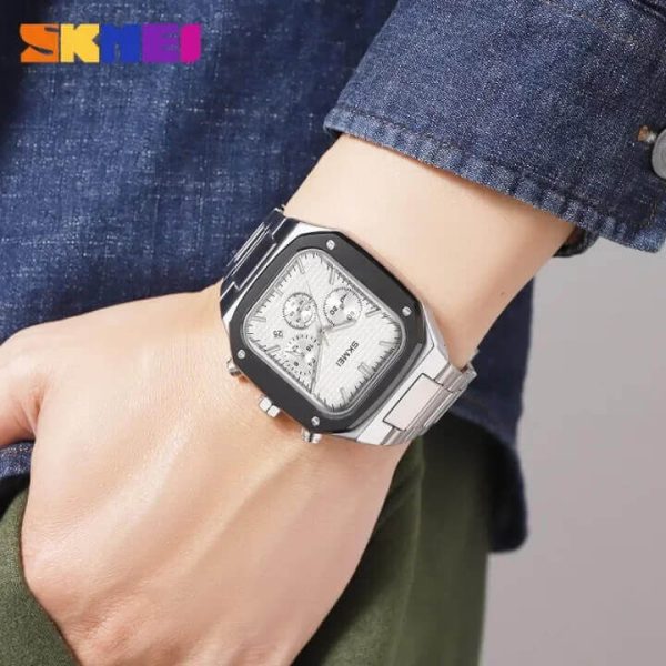 SKMEI 2201 New Business Classic Quartz Movement Date Stopwatch Function Stainless Steel Watch For Men - Silver - Image 2