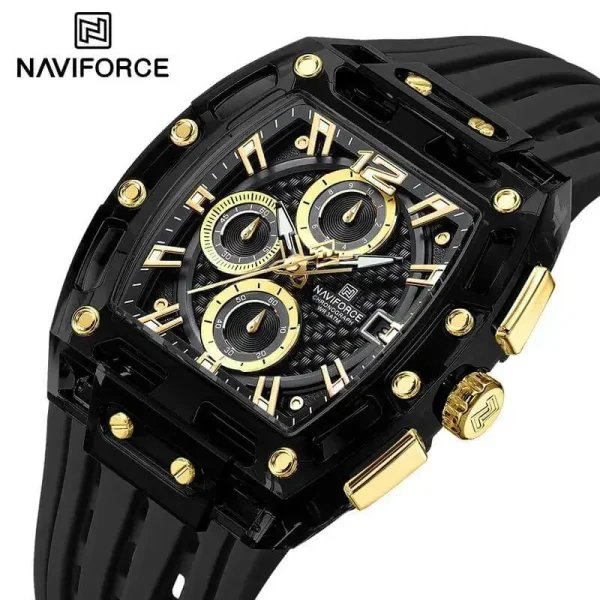 NaviForce NF7105 Tonneau Transparent Chronograph Quartz Watch for Men - Golden/Black