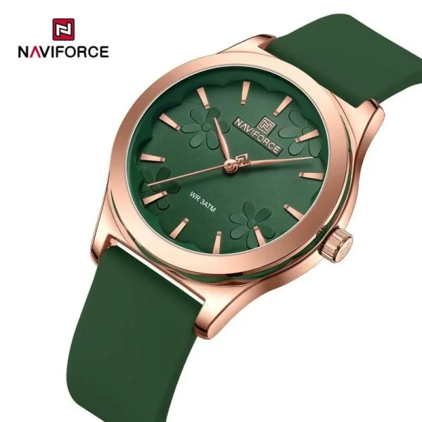 NaviForce NF5051 Women's Elegant Floral Pattern Minimalist Dial Silicon Strap Watch - Green