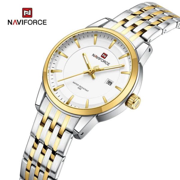 NaviForce NF9228 Business Fashion Quartz Date Display Stainless Steel Watch For Women - White/Golden