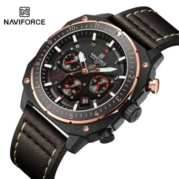 NF8057 Men's Fashion Retro Multielement Digital Analog Leather Strap Watch - Black/Brown