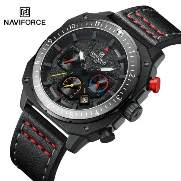 NF8057 Men's Fashion Retro Multielement Digital Analog Leather Strap Watch - Red/Black