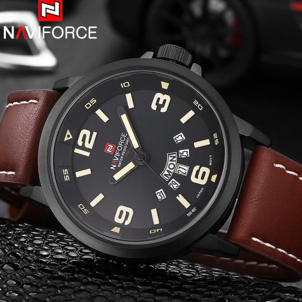 NAVIFORCE NF9028 Fashion Stylish Day Date Function Analog Watch For Men - Black/Brown - Image 2