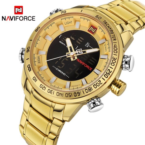 NaviForce NF9093 Stainless Steel Quartz Watch For Men – Golden