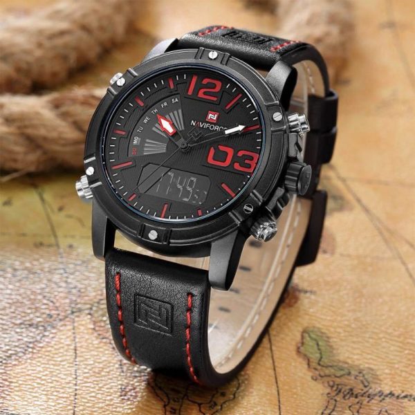 NaviForce NF9095 Double Time Analog/Digital Watch – Red/Black - Image 2