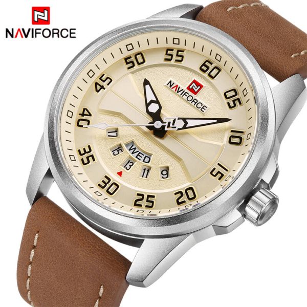 NaviForce NF9124 Day Date Function Analog Watch for Men – Beige/Brown