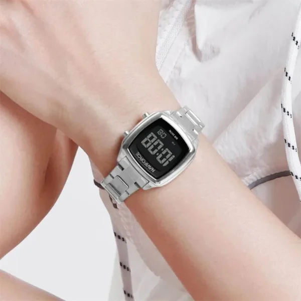 NF5047 Casual Golden Ratio Square Dial Digital Stainless Steel Watch For Women - Silver - Image 2