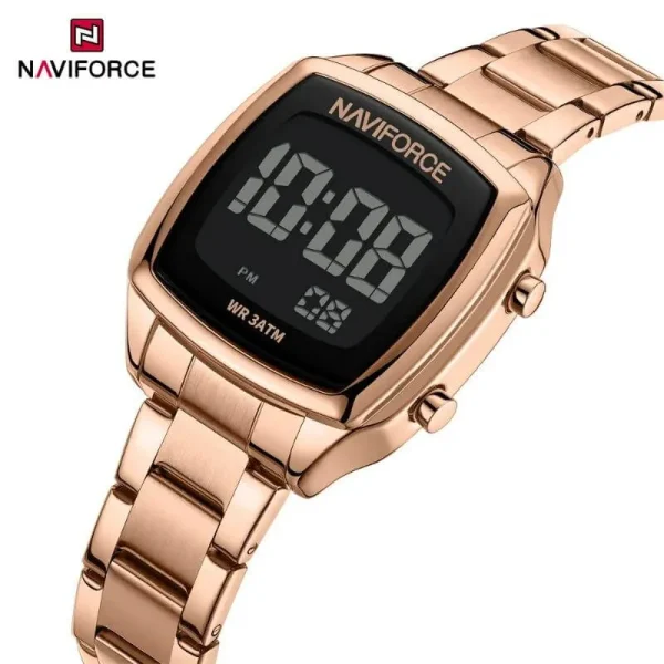 NF5047 Casual Golden Ratio Square Dial Digital Stainless Steel Watch For Women - Rosegold