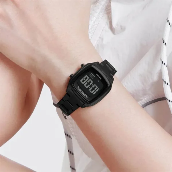 NF5047 Casual Golden Ratio Square Dial Digital Stainless Steel Watch For Women - Black - Image 2