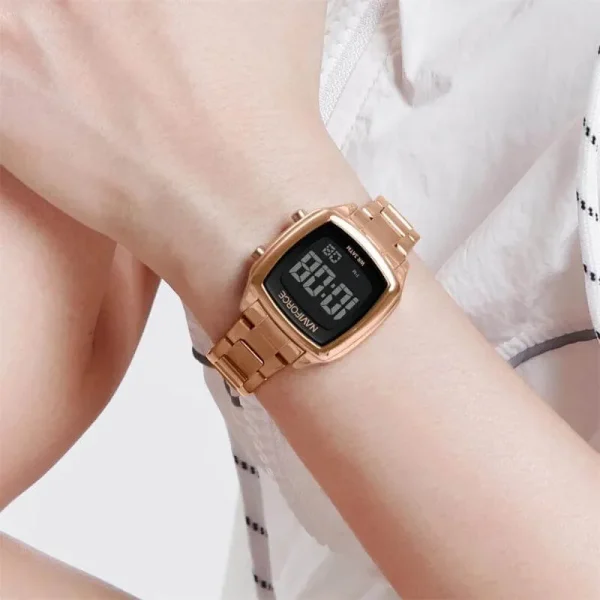 NF5047 Casual Golden Ratio Square Dial Digital Stainless Steel Watch For Women - Rosegold - Image 2