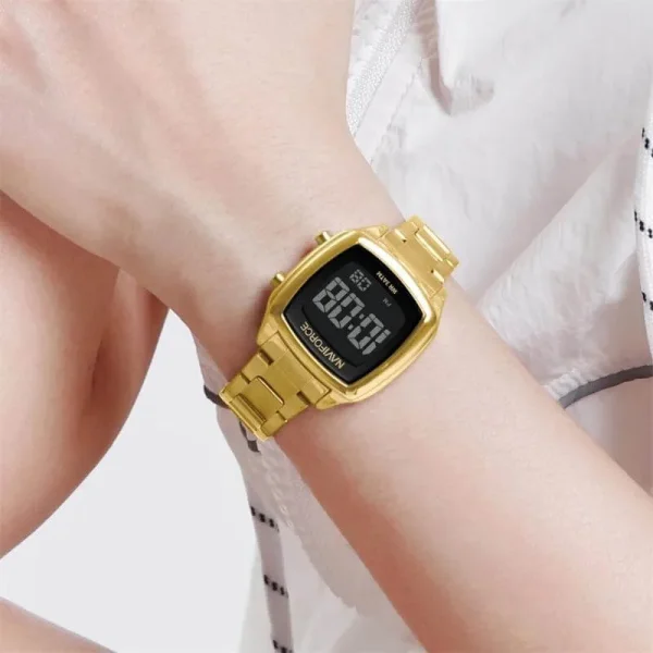 NF5047 Casual Golden Ratio Square Dial Digital Stainless Steel Watch For Women - Golden - Image 2