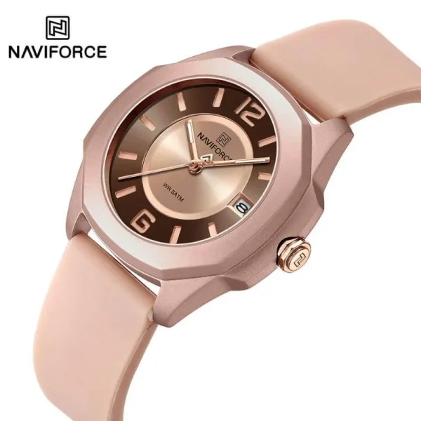 NaviForce NF7107 Fashion Simple Elegant Octagonal Bezel Silicon Strap Watch For Women - Rosegold