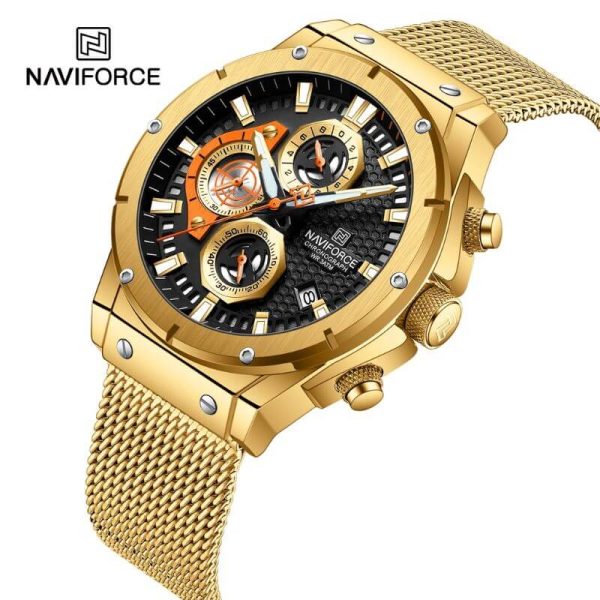 NaviForce NF8027S Novicius Business Edition Chronograph Mesh Stainless Steel Watch For Men - Black/Golden