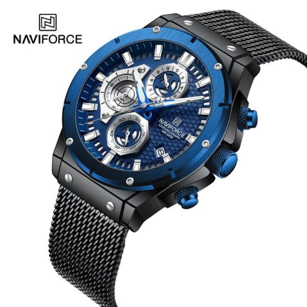 NaviForce NF8027S Novicius Business Edition Chronograph Mesh Stainless Steel Watch For Men - Black/Blue