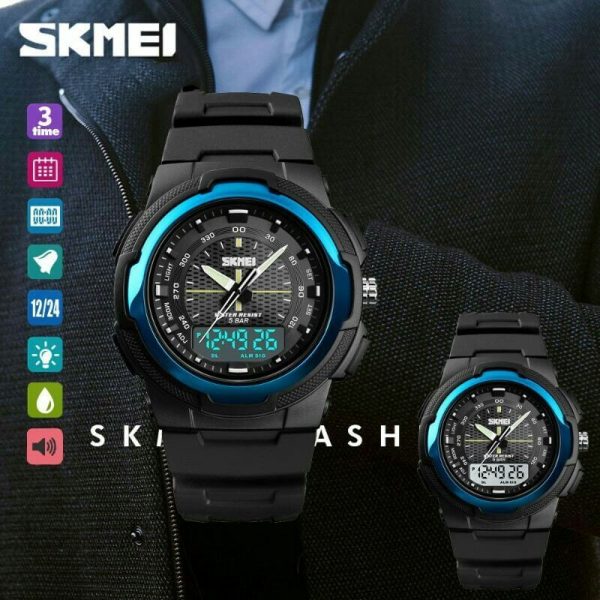 SKMEI 1454 Dual Time 50M WaterProof Silicon Outdoor Sporty Watch - Black/Blue