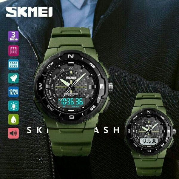 SKMEI 1454 Dual Time 50M WaterProof Silicon Outdoor Sporty Watch - Green