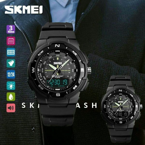 SKMEI 1454 Dual Time 50M WaterProof Silicon Outdoor Sporty Watch - Black