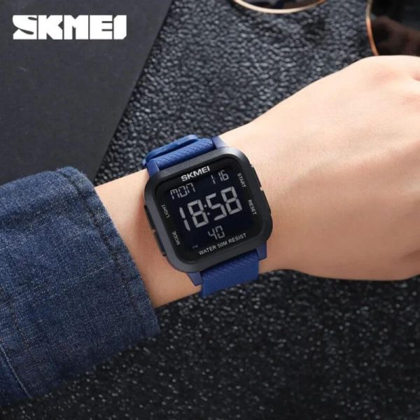 SKMEI 1894 Digital Movement Stopwatch Countdown LED  Display Square Shape Watch For Men - Blue - Image 2